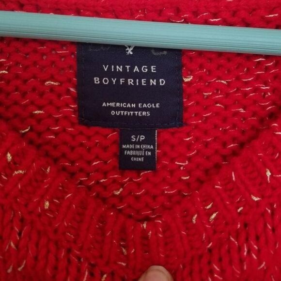 American Eagle Outfitters Vintage Boyfriend oversize Sweater Red w/ grey flex S - Picture 4 of 6